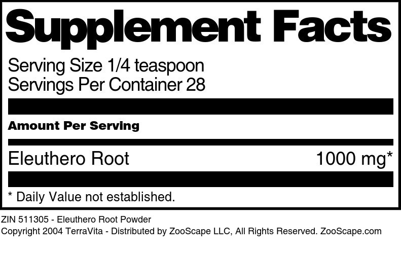 Eleuthero Root Powder - Supplement / Nutrition Facts