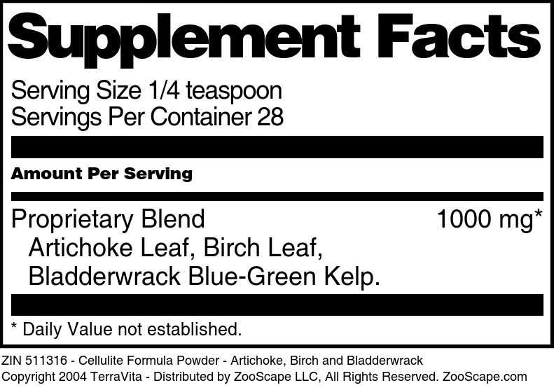 Cellulite Formula Powder - Artichoke, Birch and Bladderwrack - Supplement / Nutrition Facts