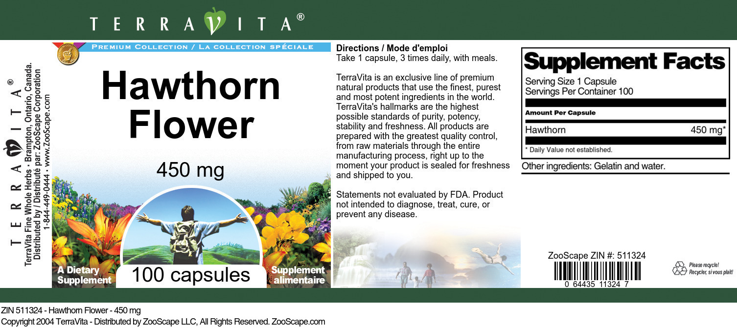 Hawthorn Flower - 450 mg - Label