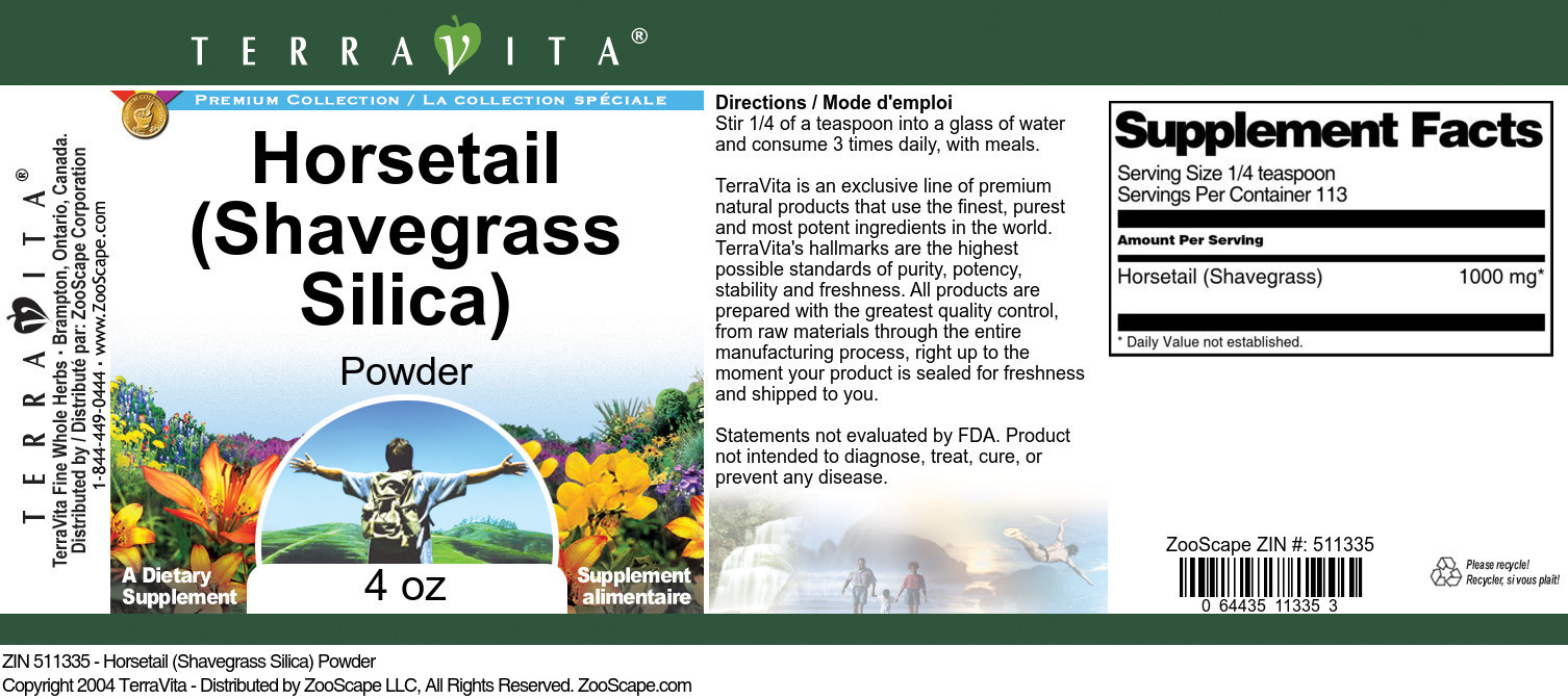 Horsetail (Shavegrass Silica) Powder - Label