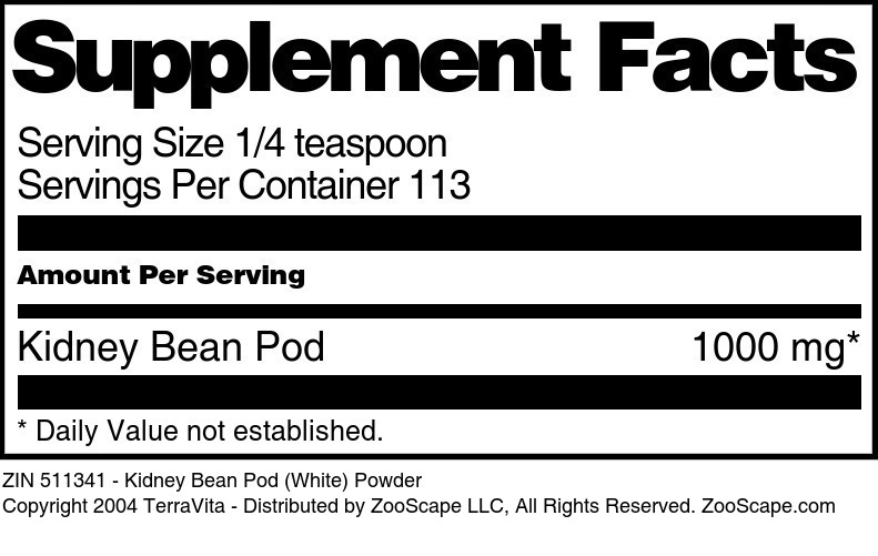 Kidney Bean Pod (White) Powder - Supplement / Nutrition Facts