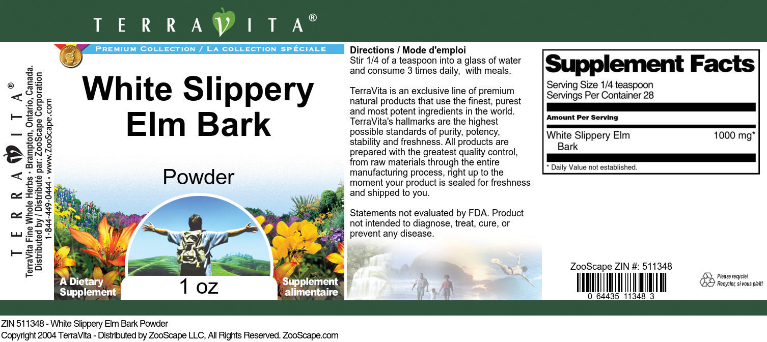 White Slippery Elm Bark Powder - Label
