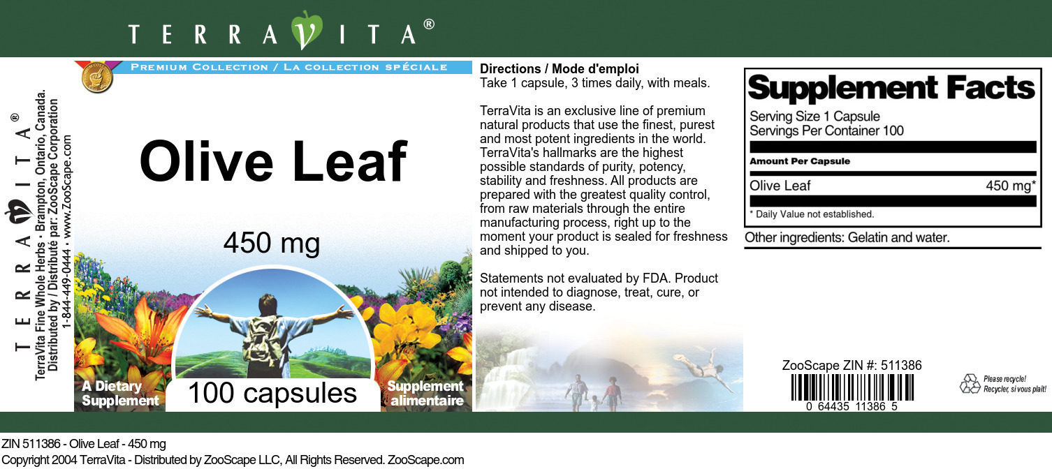 Olive Leaf - 450 mg - Label