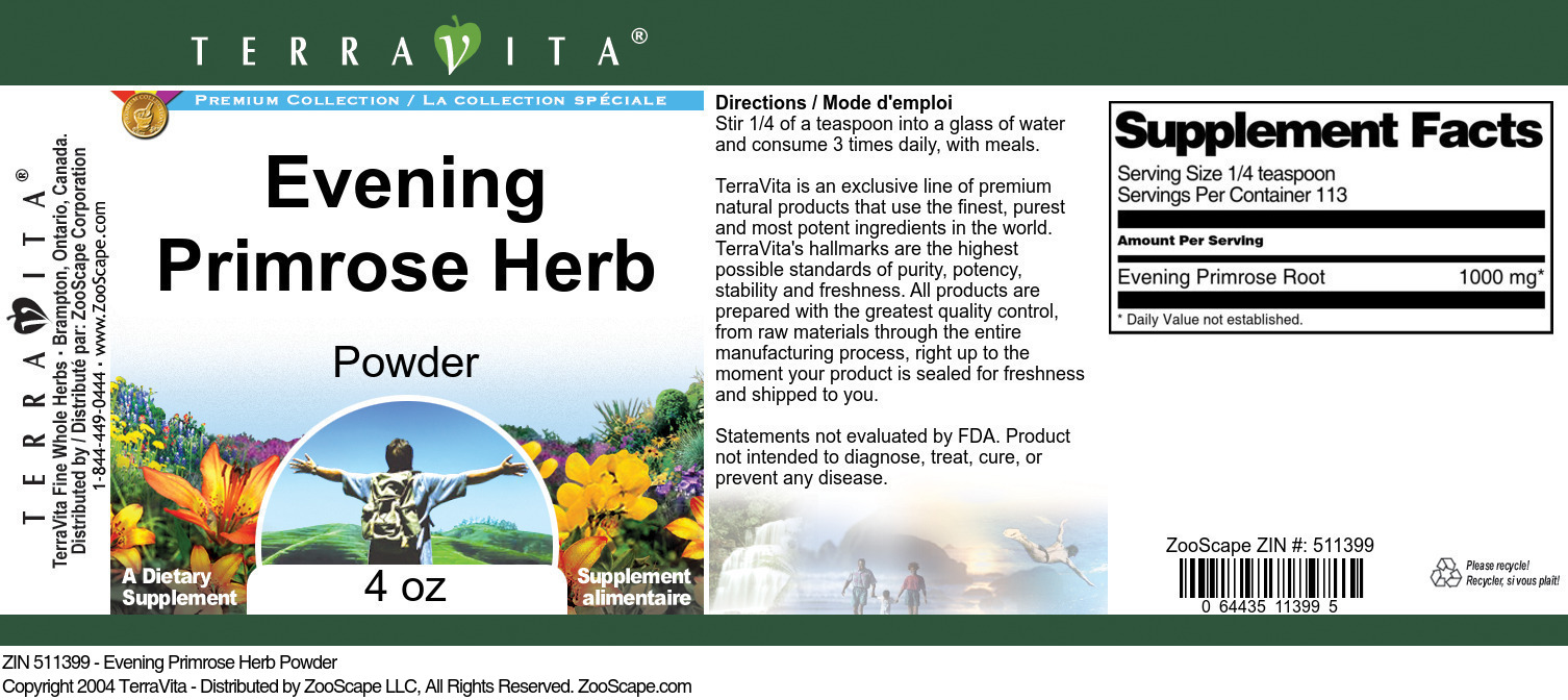 Evening Primrose Herb Powder - Label