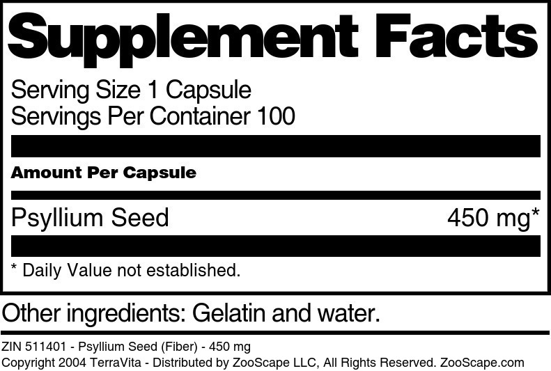 Psyllium Seed (Fiber) - 450 mg - Supplement / Nutrition Facts