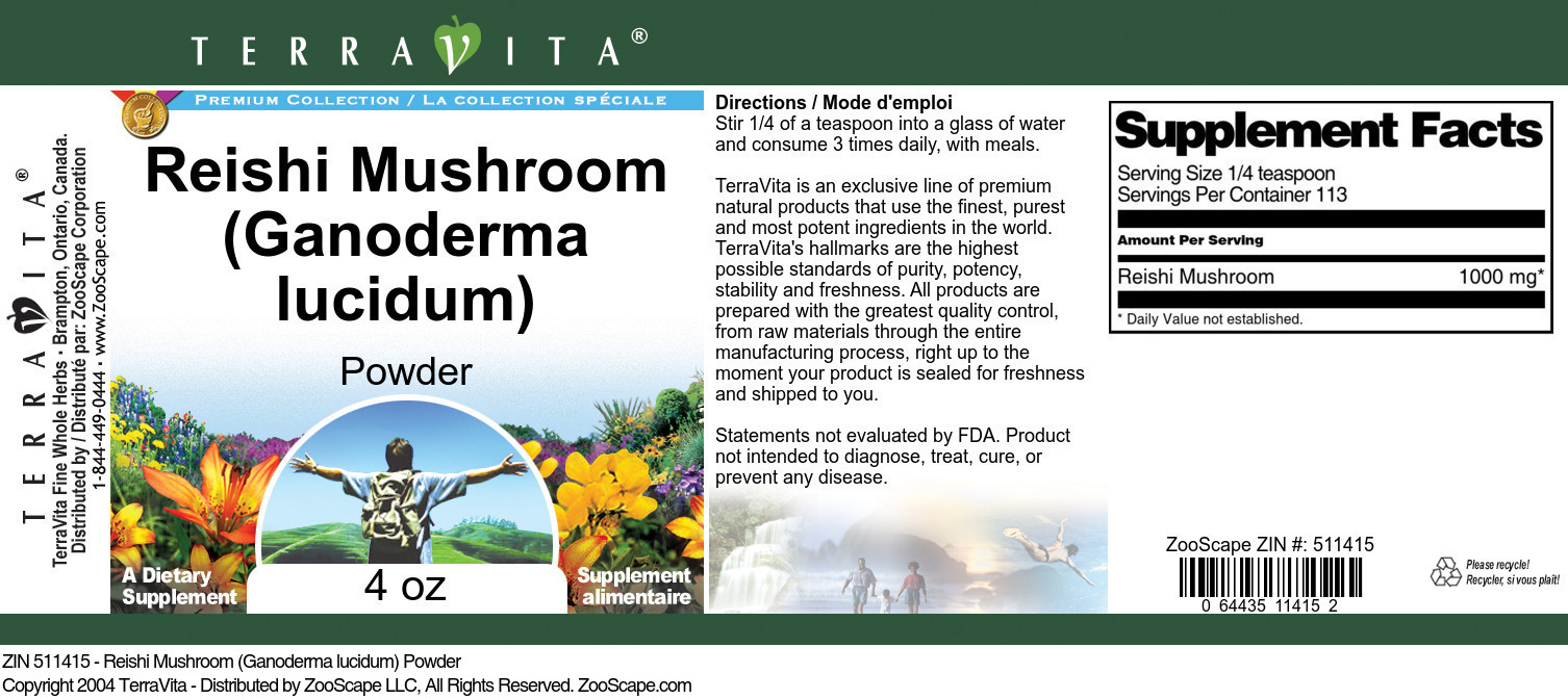 Reishi Mushroom (Ganoderma lucidum) Powder - Label