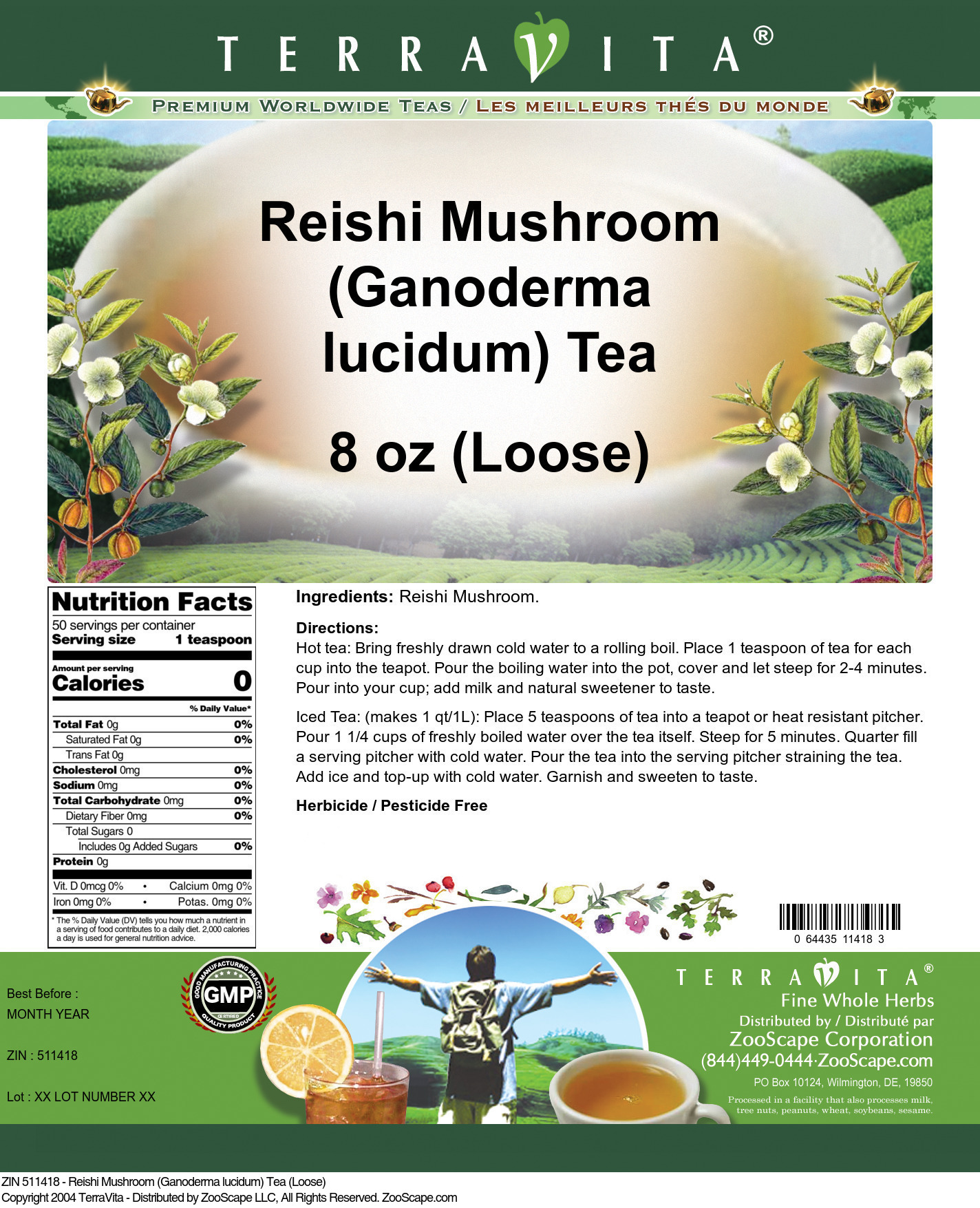 Reishi Mushroom (Ganoderma lucidum) Tea (Loose) - Label