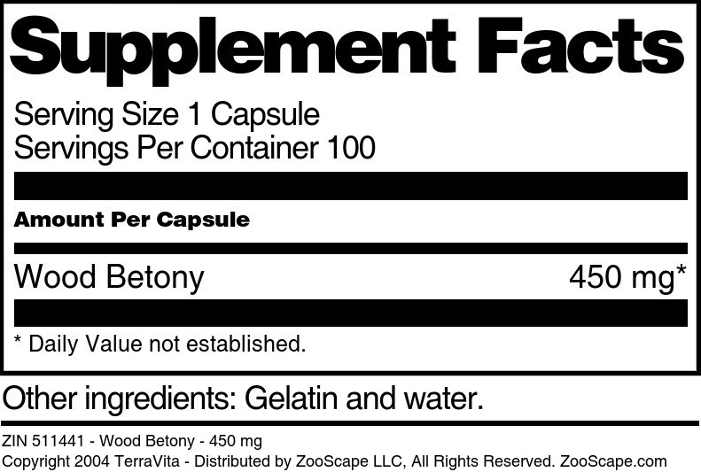Wood Betony - 450 mg - Supplement / Nutrition Facts