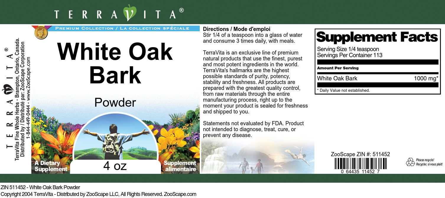 White Oak Bark Powder - Label