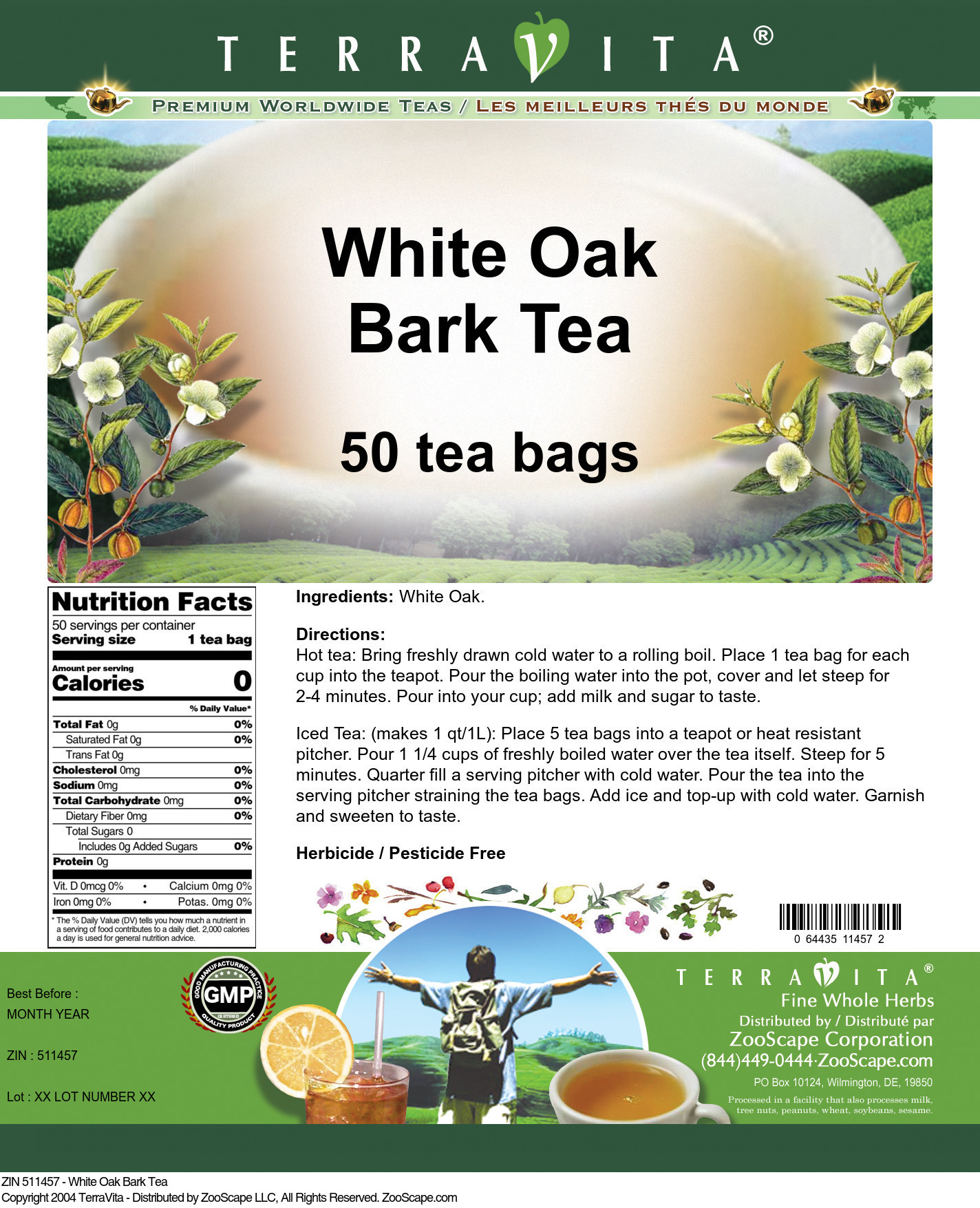 White Oak Bark Tea - Label