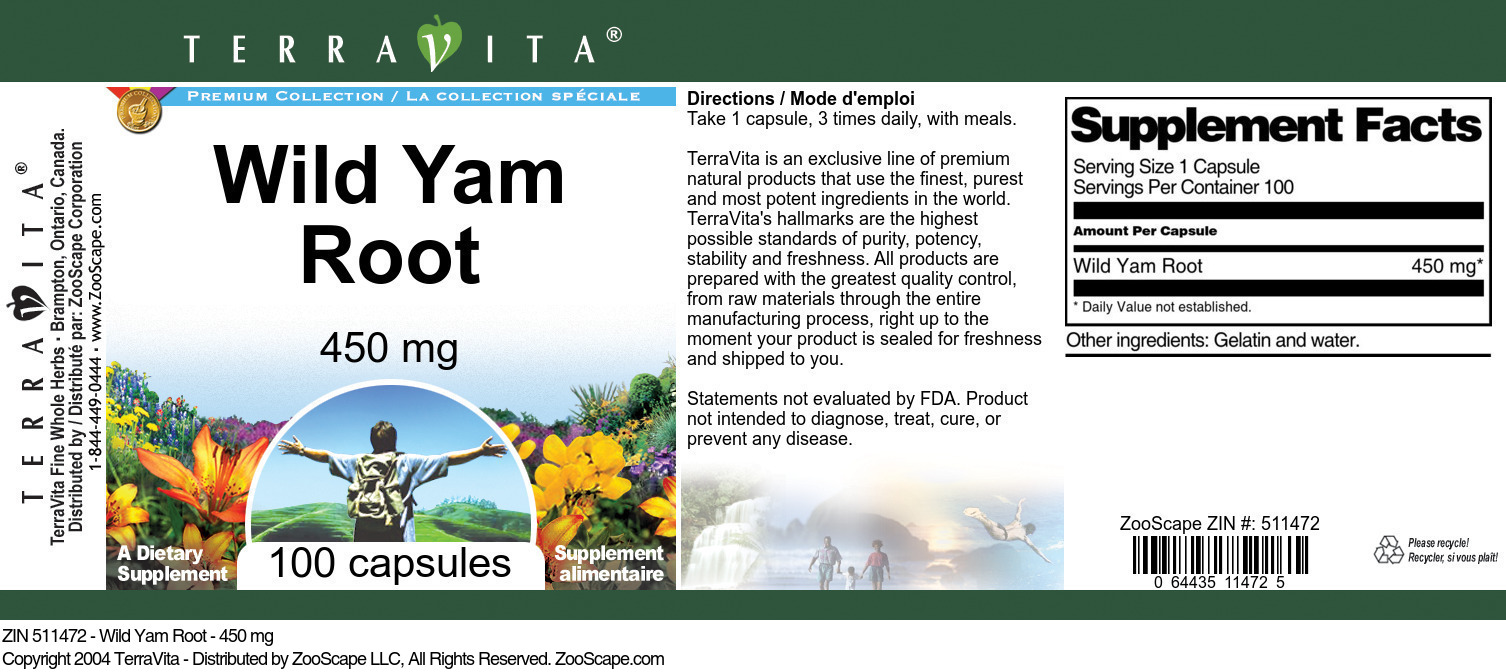 Wild Yam Root - 450 mg - Label