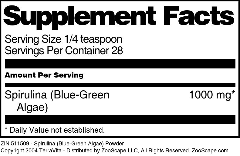Spirulina (Blue-Green Algae) Powder - Supplement / Nutrition Facts