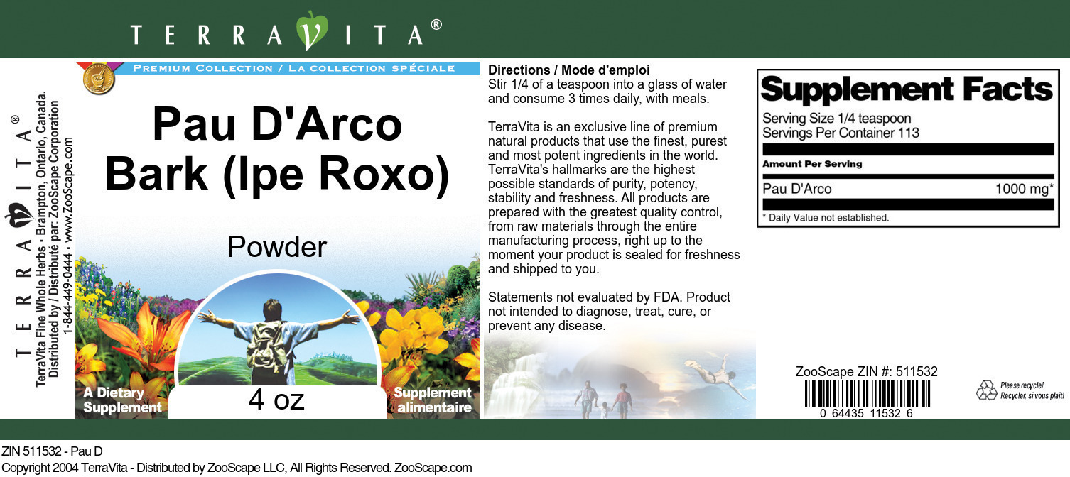 Pau D'Arco Bark (Ipe Roxo) Powder - Label