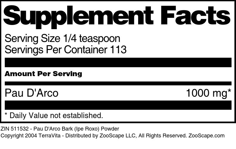 Pau D'Arco Bark (Ipe Roxo) Powder - Supplement / Nutrition Facts