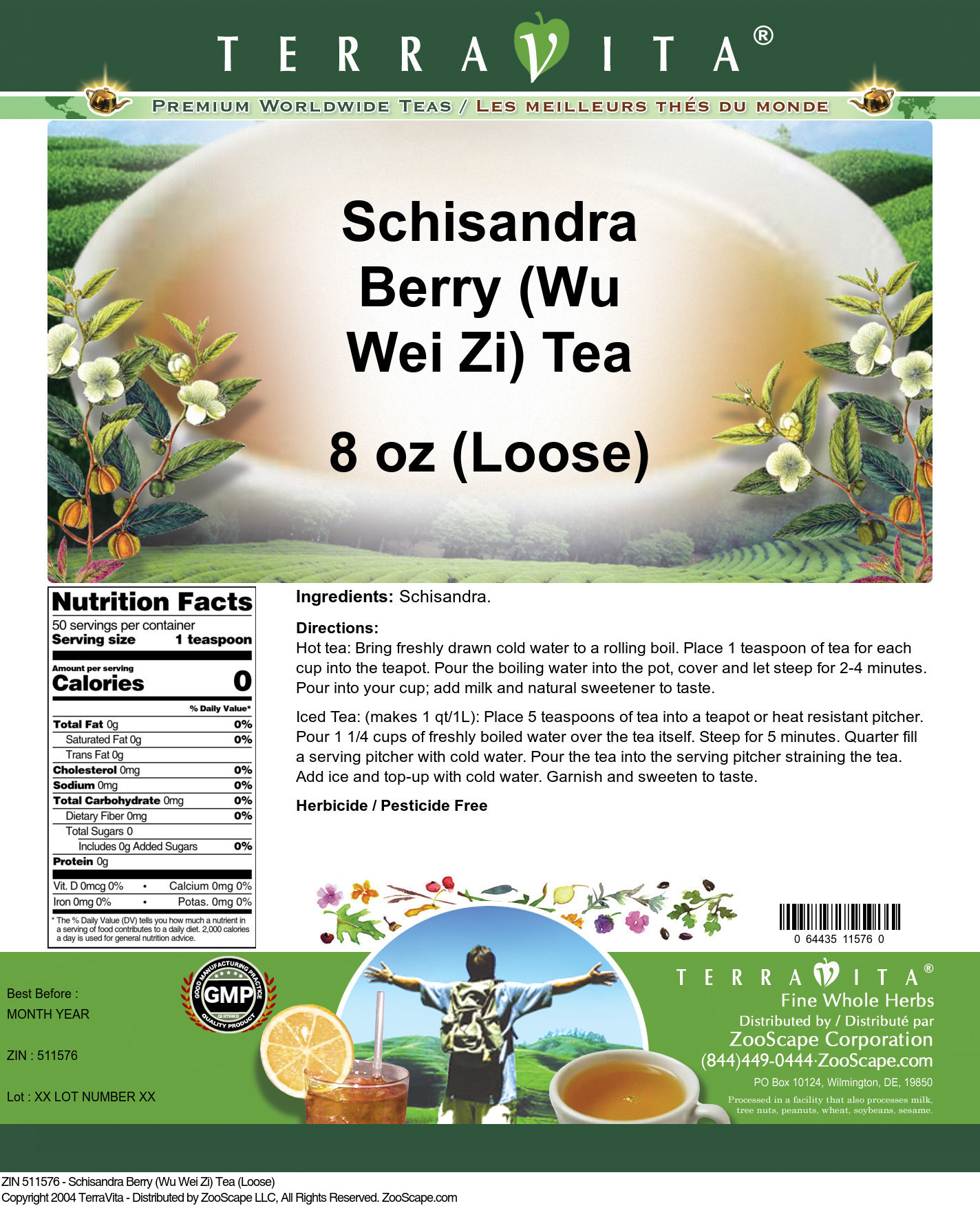 Schisandra Berry (Wu Wei Zi) Tea (Loose) - Label