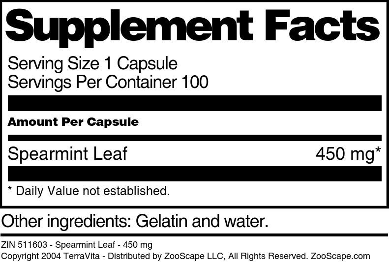 Spearmint Leaf - 450 mg - Supplement / Nutrition Facts
