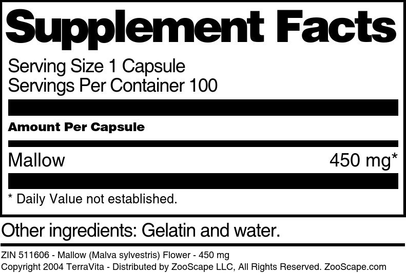Mallow (Malva sylvestris) Flower - 450 mg - Supplement / Nutrition Facts