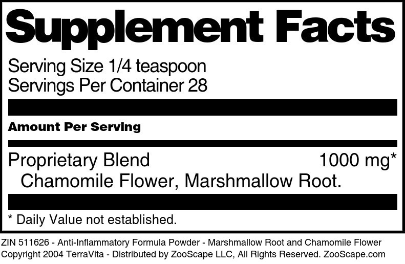 Anti-Inflammatory Formula Powder - Marshmallow Root and Chamomile Flower - Supplement / Nutrition Facts