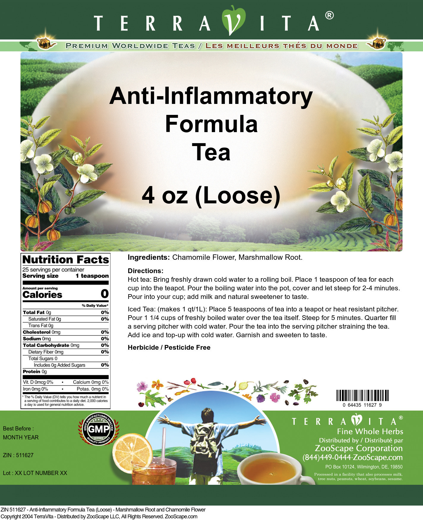Anti-Inflammatory Formula Tea (Loose) - Marshmallow Root and Chamomile Flower - Label