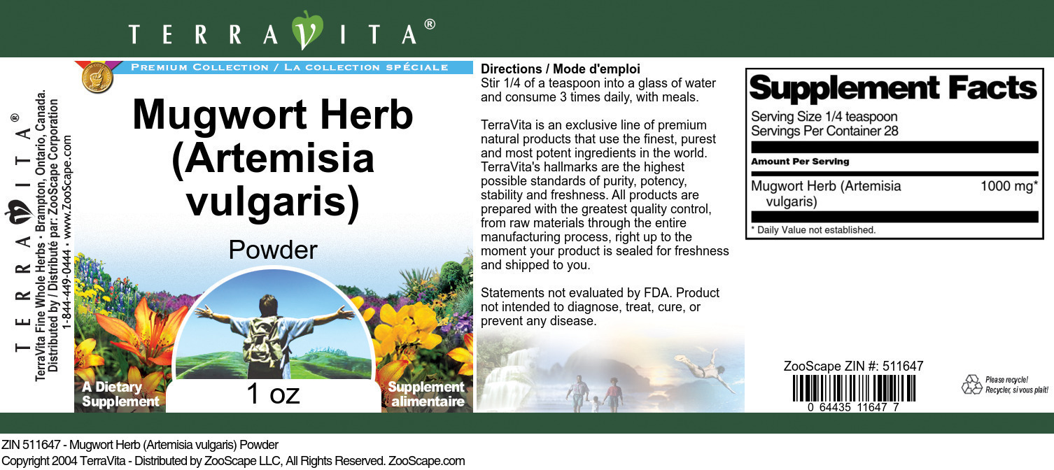 Mugwort Herb (Artemisia vulgaris) Powder - Label