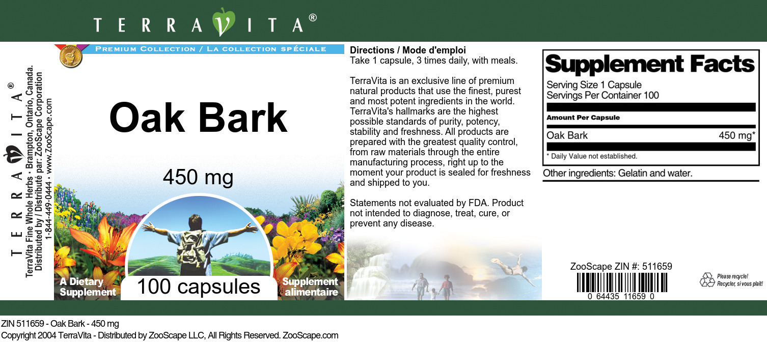 Oak Bark - 450 mg - Label
