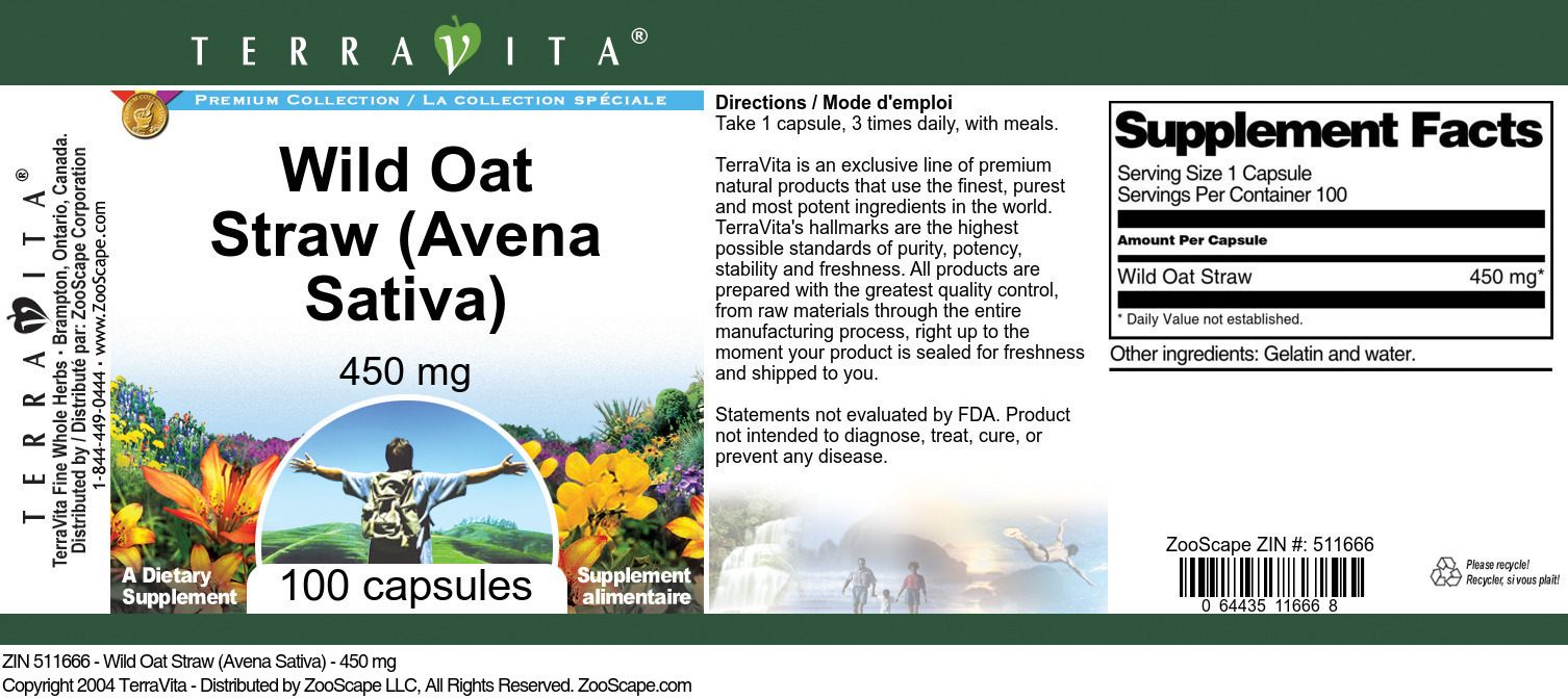Wild Oat Straw (Avena Sativa) - 450 mg - Label