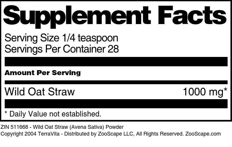 Wild Oat Straw (Avena Sativa) Powder - Supplement / Nutrition Facts