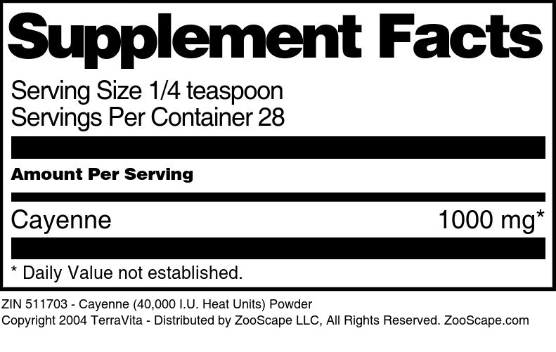 Cayenne (40,000 I.U. Heat Units) Powder - Supplement / Nutrition Facts