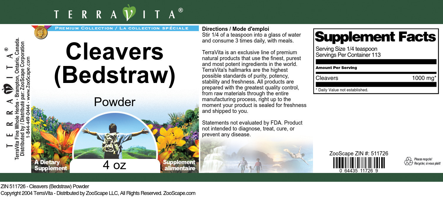 Cleavers (Bedstraw) Powder - Label