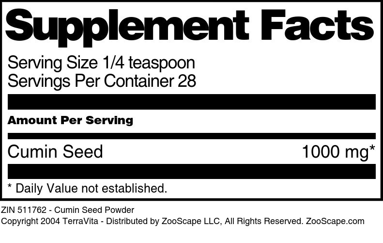 Cumin Seed Powder - Supplement / Nutrition Facts