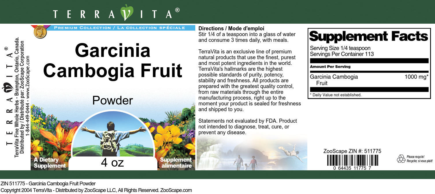 Garcinia Cambogia Fruit Powder - Label
