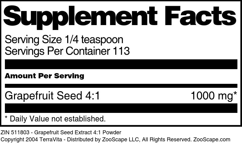 Grapefruit Seed Extract 4:1 Powder - Supplement / Nutrition Facts