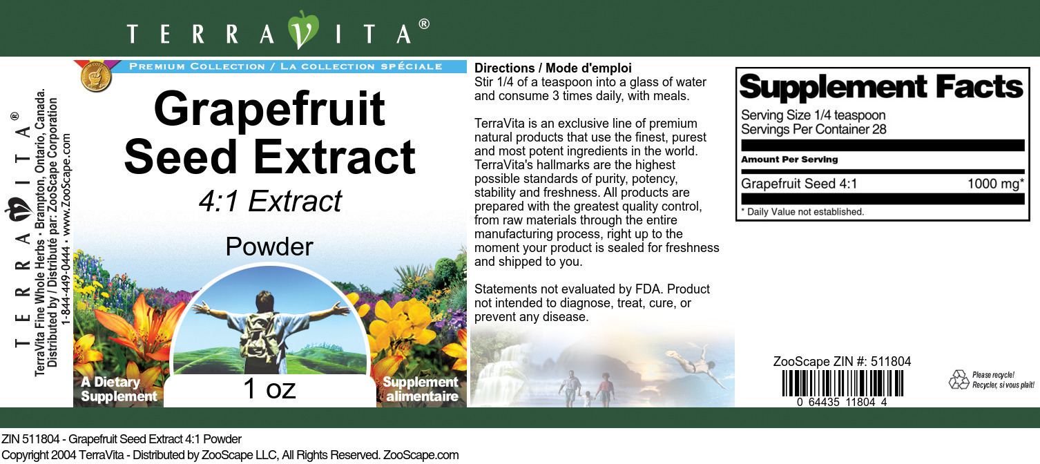 Grapefruit Seed Extract 4:1 Powder - Label