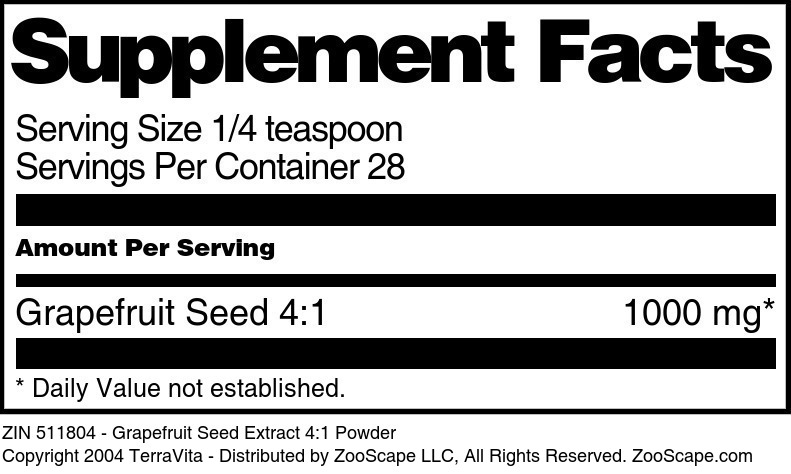 Grapefruit Seed Extract 4:1 Powder - Supplement / Nutrition Facts