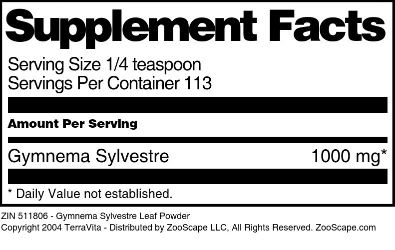 Gymnema Sylvestre Leaf Powder - Supplement / Nutrition Facts