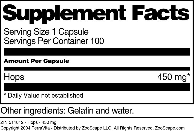 Hops - 450 mg - Supplement / Nutrition Facts