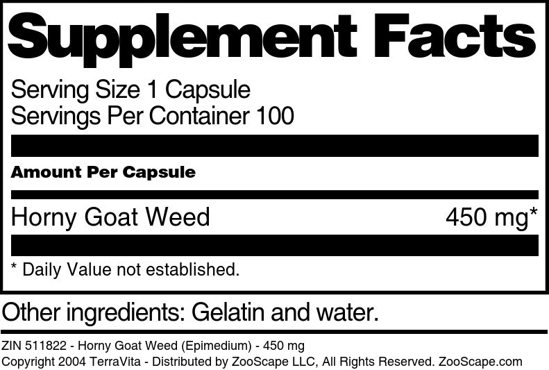 Horny Goat Weed (Epimedium) - 450 mg - Supplement / Nutrition Facts