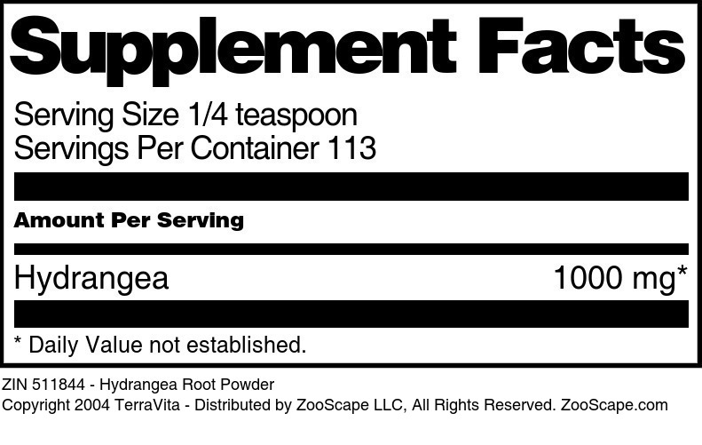 Hydrangea Root Powder - Supplement / Nutrition Facts