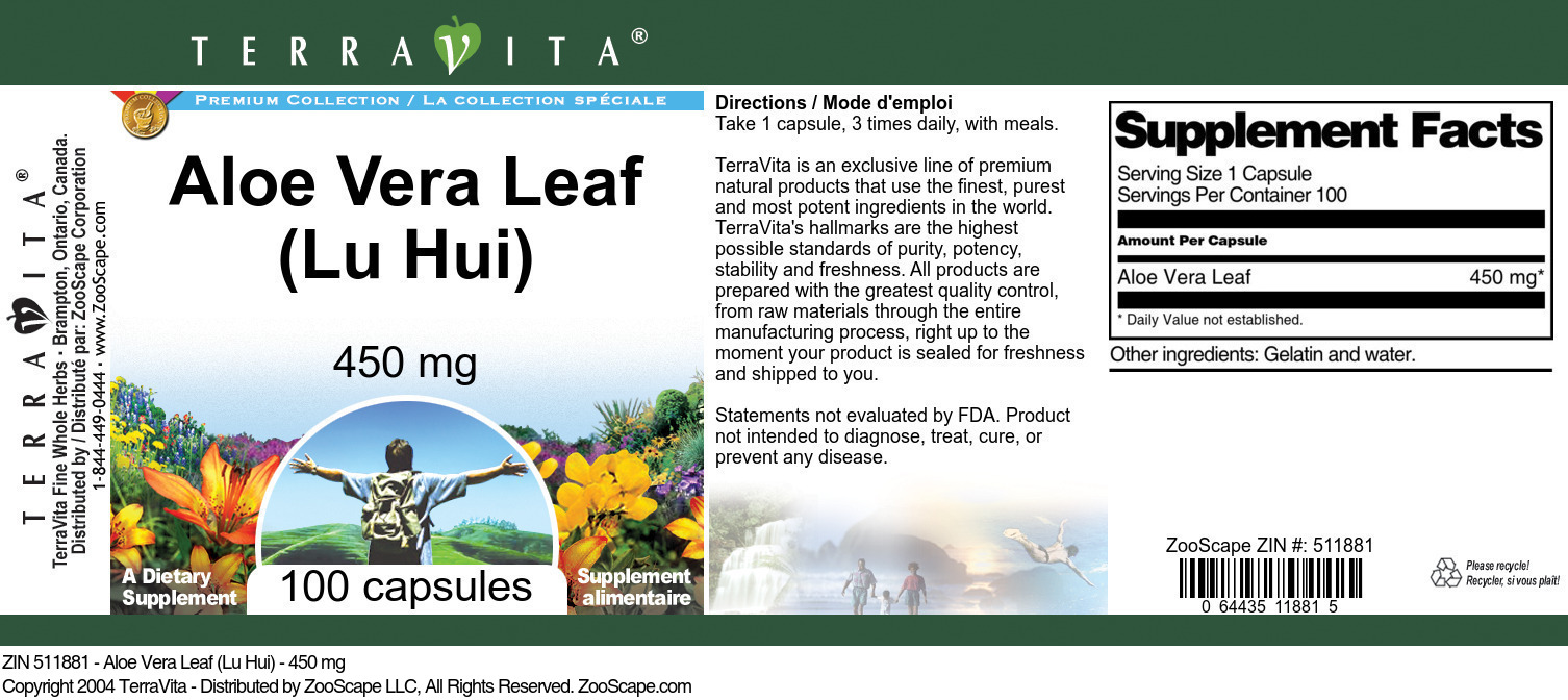 Aloe Vera Leaf (Lu Hui) - 450 mg - Label