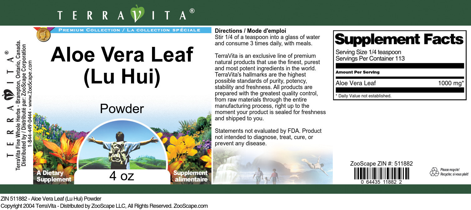 Aloe Vera Leaf (Lu Hui) Powder - Label