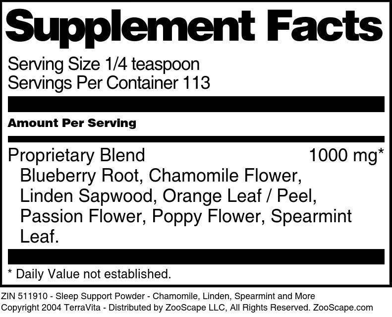Sleep Support Powder - Chamomile, Linden, Spearmint and More - Supplement / Nutrition Facts