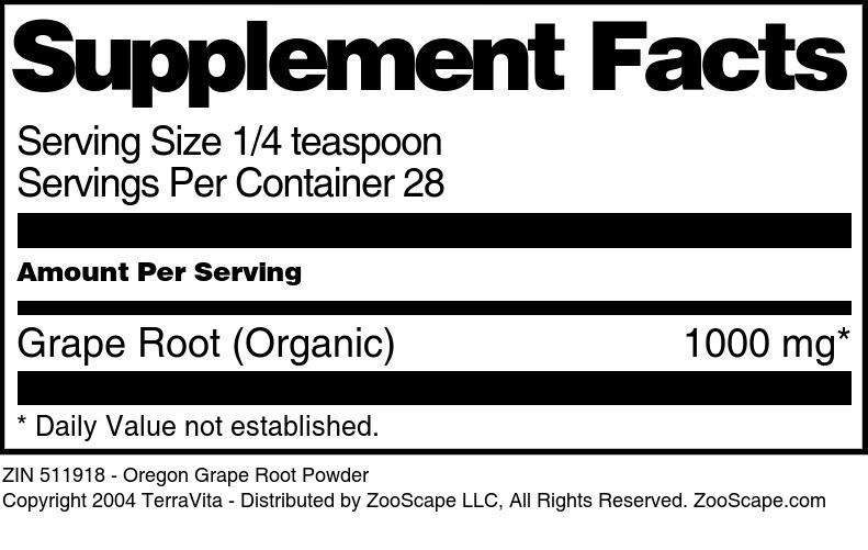 Oregon Grape Root Powder - Supplement / Nutrition Facts