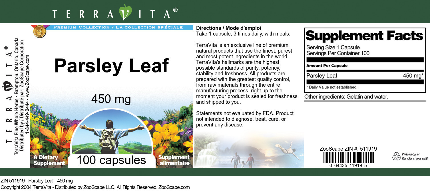 Parsley Leaf - 450 mg - Label