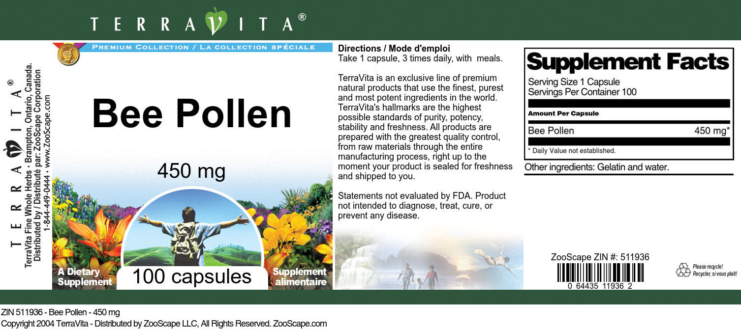 Bee Pollen - 450 mg - Label