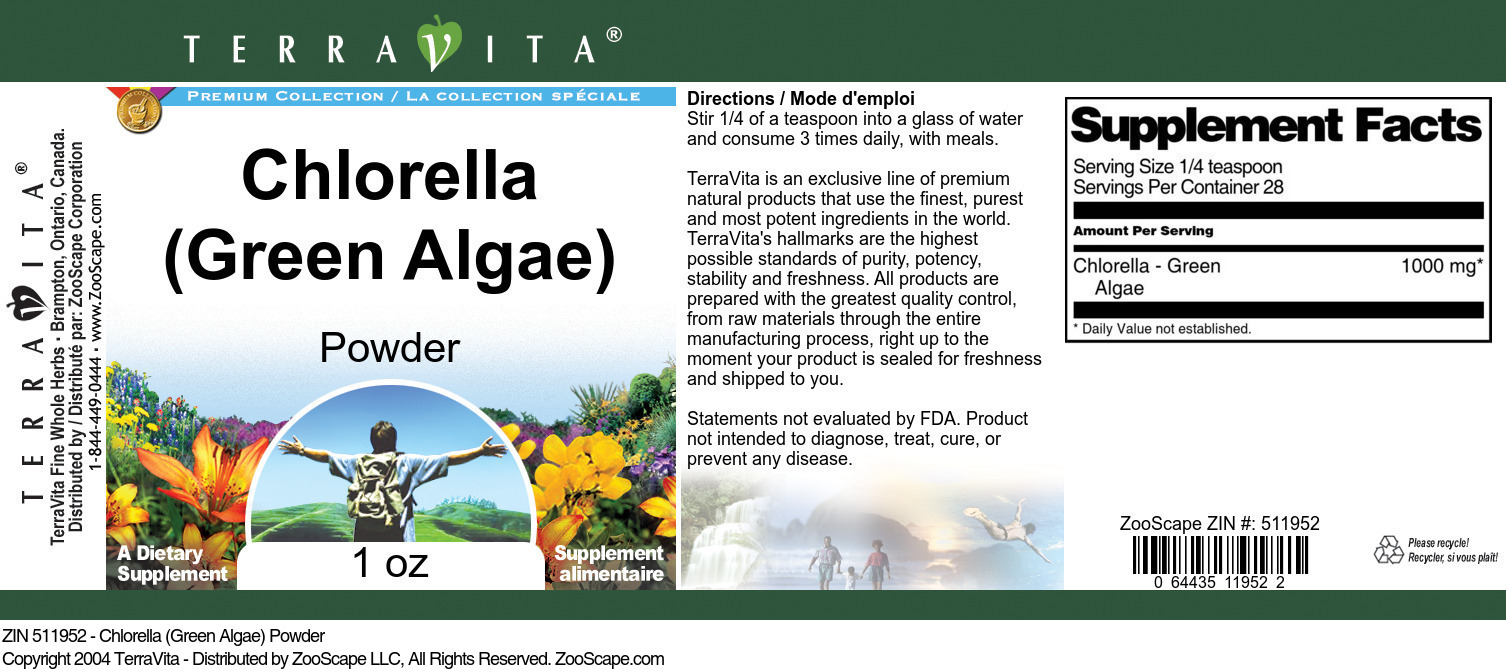 Chlorella (Green Algae) Powder - Label