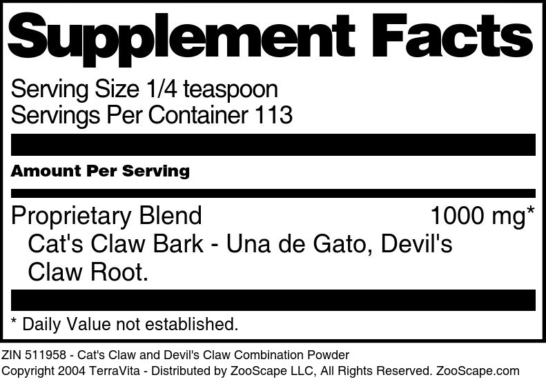 Cat's Claw and Devil's Claw Combination Powder - Supplement / Nutrition Facts