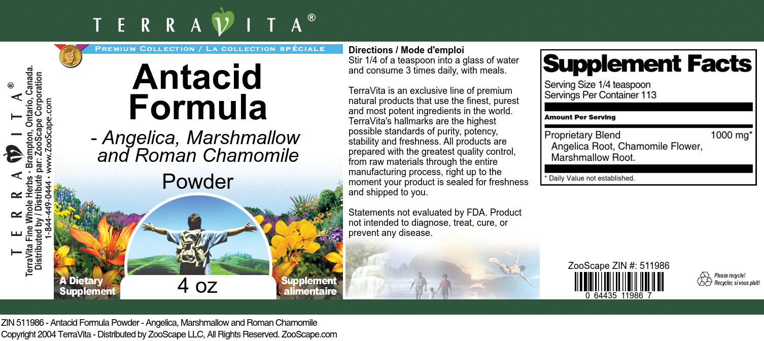 Antacid Formula Powder - Angelica, Marshmallow and Roman Chamomile - Label