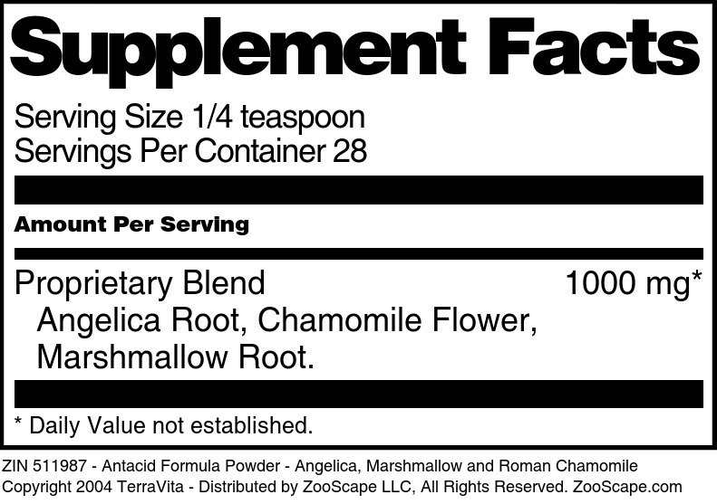 Antacid Formula Powder - Angelica, Marshmallow and Roman Chamomile - Supplement / Nutrition Facts