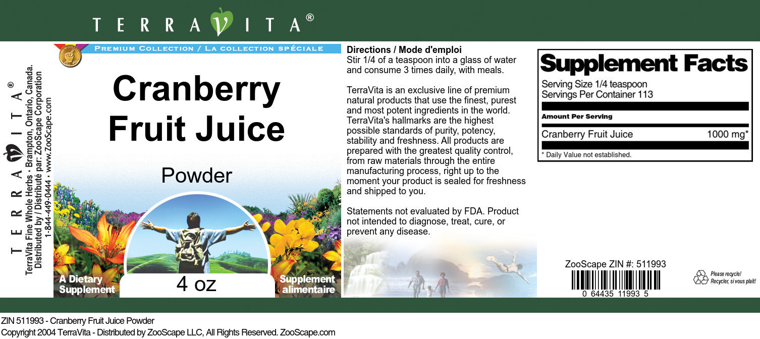 Cranberry Fruit Juice Powder - Label