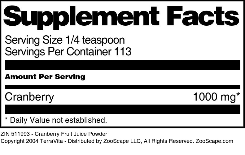 Cranberry Fruit Juice Powder - Supplement / Nutrition Facts